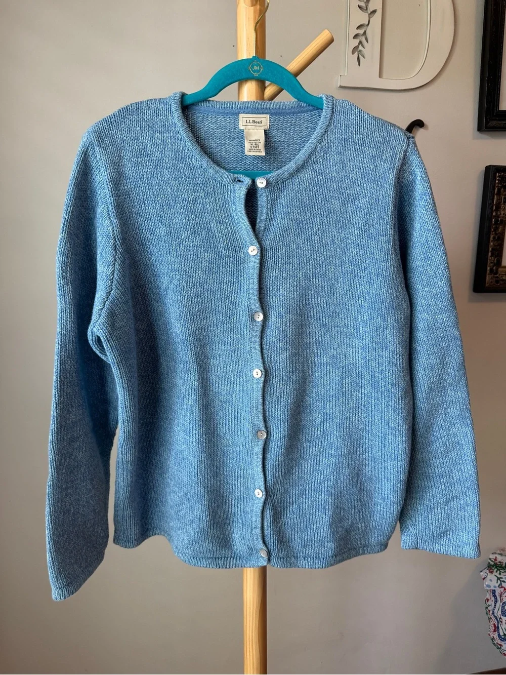 LL Bean Blue Cotton Cardigan Sweater Women’s Size XL Cabincore Heavyweight